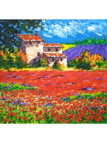 Tuscany Painting Landscape Original Art Italy Painting Red Poppies Wall Art Above Sofa Art 8 by 8 by TatianaArtShop
