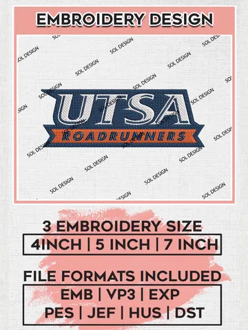 NCAA UTSA Roadrunners Team Wordmark Logo Machine Embroidery Design, NCAA UTSA Roadrunners Team Design Design files, NCAA Team Embroidery Designs, NCAA Machine Embroidery Designs, Digital Download $6.99