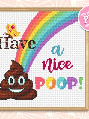 Poop emoji cross stitch pattern PDF download Have a nice poop cross stitch quote, Rainbow pattern digital PDF, Funny cross stitch chart #Q4 $4.40