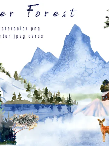 Winter Landscape Clipart Watercolor