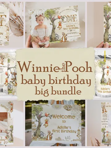 DIY Winnie Pooh Birthday Bundle; Editable 1st Birthday Party Template; Winnie the Pooh Birthday Party; Pooh Birthday Party Decoration poom88 $46.00