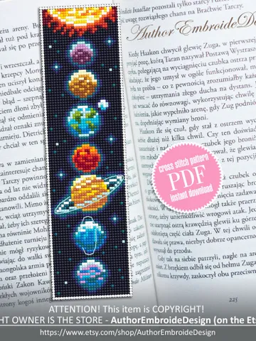 Solar system bookmark cross stitch pattern PDF download Planets cross stitch chart, Space bookmark pattern digital PDF, Cosmos Galaxy #B328 $4.40