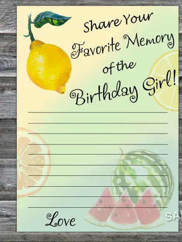 Lemon Favorite Memory of the Birthday Girl,Adult Birthday party game-fun games for her-Instant download