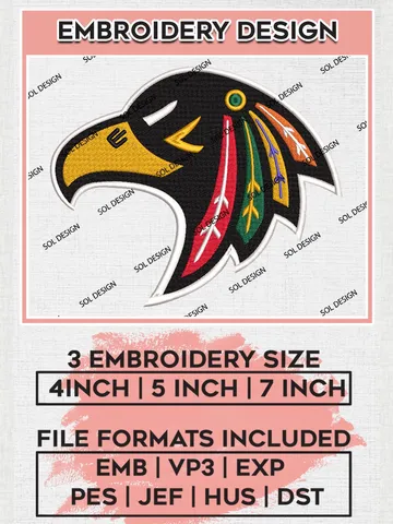 NHL Chicago Blackhawks Head Birds Logo Embroidery Files, Chicago Blackhawks Team Embroidery Designs, NHL Teams, 3 sizes, NHL embroidery designs, Digital Download