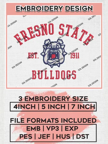 Fresno State Bulldogs Est 1911 Logo Embroidery Designs, NCAA Fresno State Bulldogs Team Embroidery, NCAA Team Logo, 3 sizes, Machine embroidery Files, Digital Download $6.99