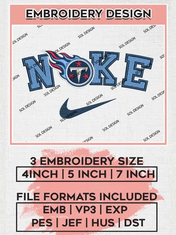 Nike Tennessee Titans Embroidery Designs, NFL Titans, NFL Embroidery Designs, NFL Tennessee Titans Machine Embroidery Design, Digital Download
