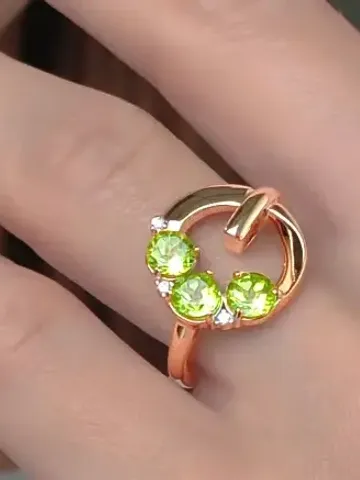 Ring silver 925 gold plated with natural chrysolite and cubic zirconia $99.00
