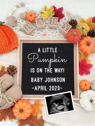 Pumpkin Pregnancy Announcement Digital for Social Media, Fall Baby Announcement, Autumn Baby Announcement Editable Digital Template $7.00