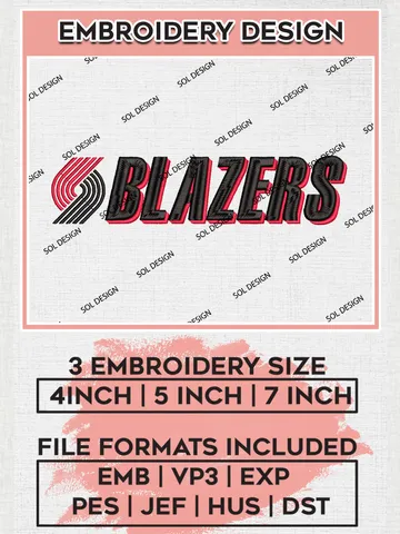 Portland Trail Blazers Embroidery Designs, NBA Logo Embroidery Files, NBA Blazers, Machine Embroidery Pattern, Digital Download