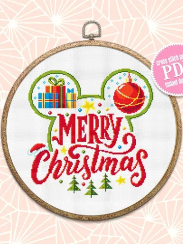 Christmas cross stitch pattern download PDF Christmas mouse ears pattern digital PDF Winter holiday xstitch chart DIY Christmas decor #N27 $4.70