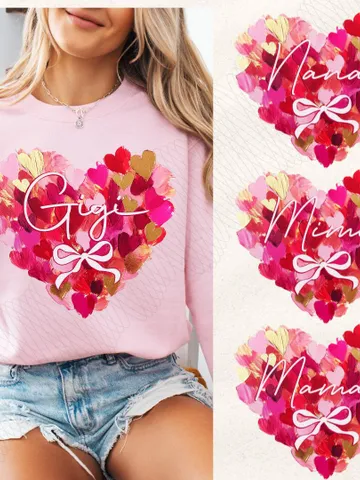 Nana Gigi Mimi png Valentine Day Heart Brushstroke png,Valentine Mama Mini coquette png, Valentines png, Pink Bow png, Pink Mama png, Match $4.18