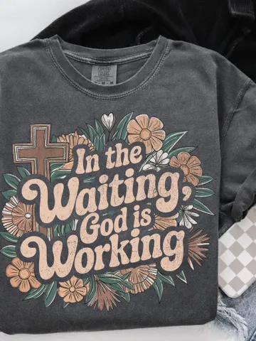 Boho Foral Christian PNG, Christian Sublimation Designs, Wildflower Png, Bible Verse Png, Instant DIGITAL In the Waiting, God is Working Png $4.84