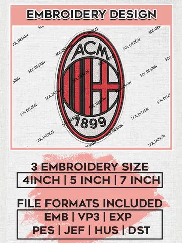 AC Milan Logo Embroidery Design, Serie A Embroidery files, Serie A AC Milan Teams, Football, Digital Download $6.99