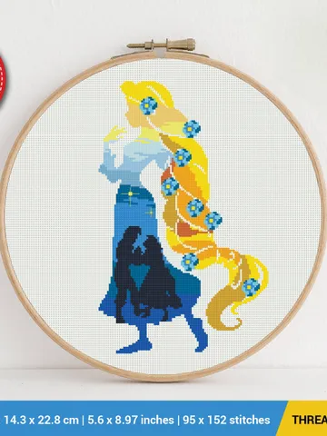 Rapunzel Silhouette Cross stitch pattern | Embroidery Pattern | Instant Download | Embroidery Designs $6.80