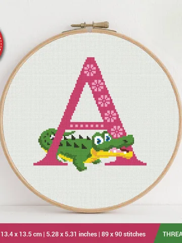 Letter A alligator ABC Cross stitch pattern | Embroidery Pattern | Instant Download | Embroidery Designs $5.37