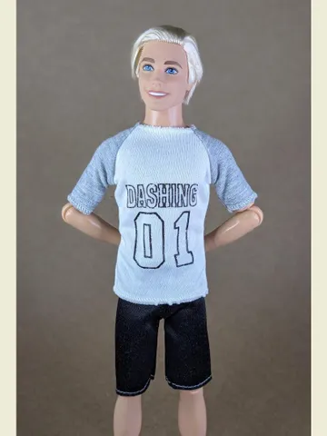 White & gray printed T-shirt for 12-inch fashion male dolls $10.00