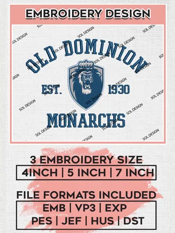 Old Dominion Monarchs Est 1930 Logo Embroidery Designs, NCAA Old Dominion Monarchs Team Embroidery, NCAA Team Logo, 3 sizes, Machine embroidery Files, Digital Download $6.99