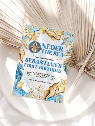 Editable ONEder the Sea First Birthday Invitation; Under the Sea Party; Ocean Party Birthday Template Instant Download; SE1 $12.78