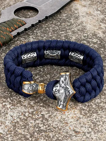 Paracord and stainless steel bracelet with Celtic runes and Thor's hammer $89.00