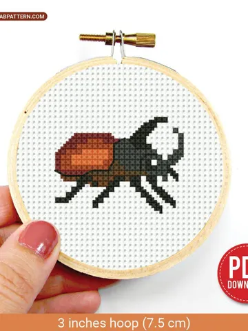 Rhinoceros beetle Cross stitch pattern, contemporary nature, mini insects, beginner counted, modern chart, gift DIY, embroidery, instant PDF $4.29