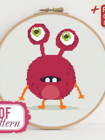 Cross stitch pattern Funny Pink Monster Cross stitch pattern Kids Monster PDF Format Instant Download Home decor Modern $4.29