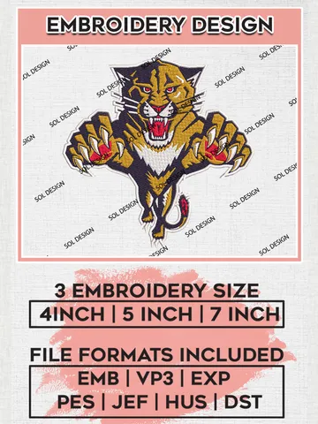 NHL Florida Panthers Hockey Team Mascot Logo Embroidery Design, NHL Florida Panthers Logo Embroidery Files, Hockey Team Machine Embroidery, Machine Embroidery Design