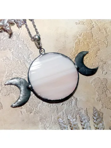 Hecate necklace, Moon Goddess, Stained glass moon, Moon phase necklace, Stainglass pink moon crescent, Full moon pendant $27.00