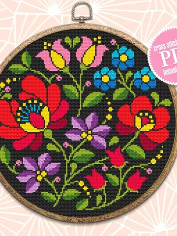 Flowers cross stitch pattern download PDF, Folk cross stitch chart, Modern floral ornament cross stitch, Ukrainian folk embroidery PDF #P28 $4.00