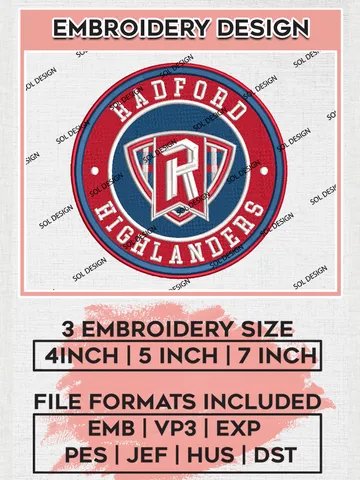 NCAA Radford Highlanders Round Logo Embroidery, NCAA Radford Highlanders Logo Embroidery files, NCAA Teams, Machine embroidery designs, Digital Download $6.99