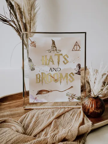 HATS AND BROOMS sign; Wizard Baby Shower sign; Magic School Baby Shower template; Instant Download; wP66 $7.55