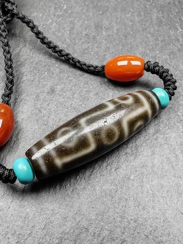 Gandhanra Vintage Tibetan 9 Eyes Dzi Bead Necklace,Protective Charm,Spiritual Gift,1.5" x 0.4" $239.99