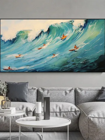 Original Surf Painting on Canvas, Custom Painting, Large Wall Art Personalized Gift, Blue Ocean Waves Nature Scenery Art, Bedroom Wall Decor $123.32