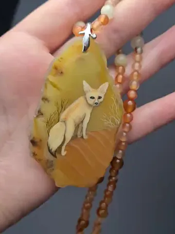 Desert fox fenech leather necklace Hand painted jewelry miniature painting $120.00