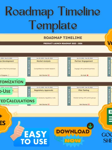 Roadmap Timeline Template, Editable Google Sheets, Easy-to-Use, Digital Download for Project Planning, Business Strategy, and Goal Tracking $5.46