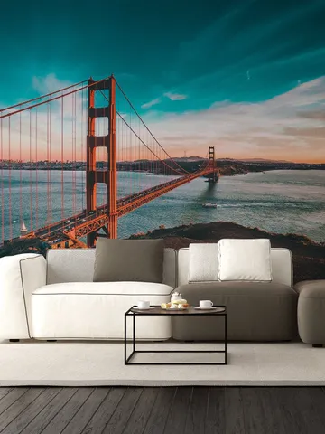 California Golden Gate Bridge Wallpaper Sticker - Wall Cover Art San Francisco Vinyl Print Room Decal - Home Usa Bedroom Wallpapers Decor $2.99