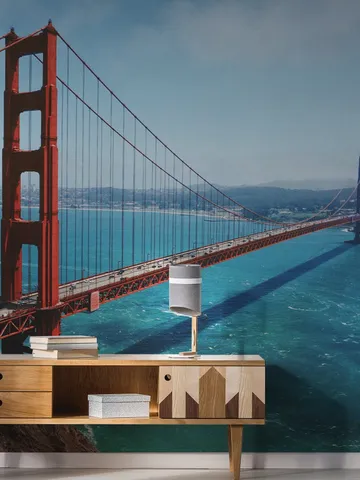 California Golden Gate Bridge Wallpaper Sticker - Wall Cover Art San Francisco Vinyl Print Room Decal - Home Usa Bedroom Wallpapers Decor $2.99