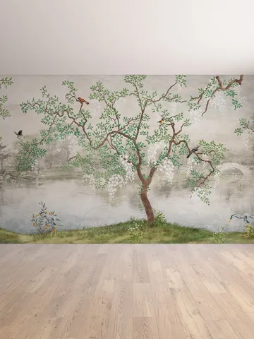 Toile Bedroom Chinoiserie Wallpaper Garden Vintage Sticker - Grey Adhesive Wall Paper Print Home Decor - Chinese Style Peel Stick Vinyl Art $2.99