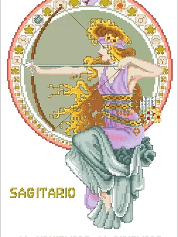 Vintage Cross Stitch Pattern Zodiac Sign Sagittarius Counted Digital Download PDF $4.50