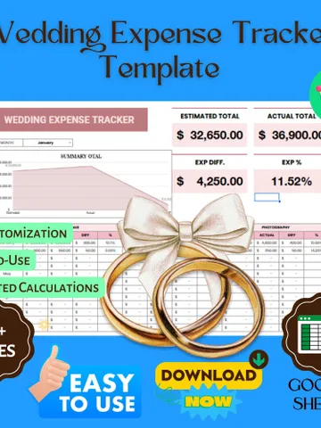 Wedding Expense Tracker Template, Editable Wedding Budget Planner, Google Sheets Cost Management Template $8.26