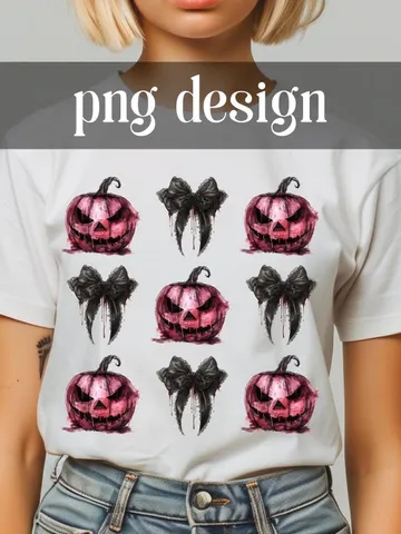 Halloween Horror tshirt design PNG sublimation, Spooky Season png, Gothic png, Coquette Bow Halloween png clipart, Horror pumpkin png $1.63