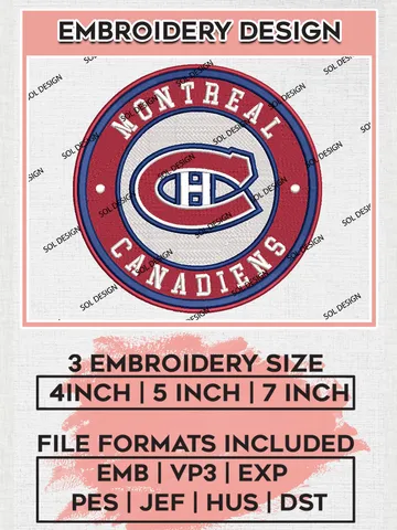 Montreal Canadiens Circle Logo Machine Embroidery Files, NHL Montreal Canadiens Embroidery Designs, NHL Canadiens Logo, NHL Embroidery Designs, Digital Download