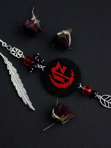 Handmade metal bookmark letter Red black gemstone gothic bookmark Personalized bookmark monogram Ukrainian souvenir gift bookworm initial