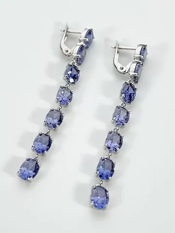 Women's long earrings silver 925 with tanzanite $115.00