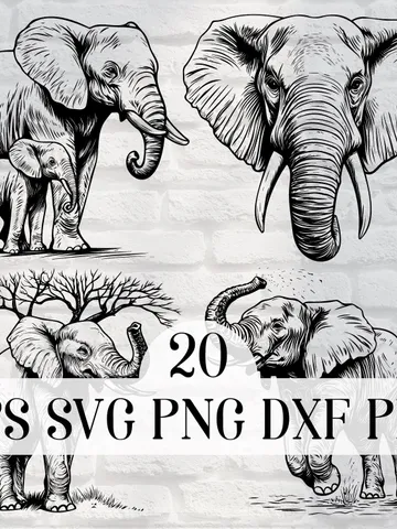 Vector 20 Elephant Design Bundle cute Elephant PNG for Sublimation Elephant SVG file for cricut, Elephant Laser Cut file for engraving $2.99