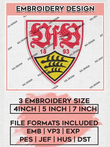 VfB Stuttgart Embroidery Design, Bundesliga Logo Embroidery, Bundesliga VfB Stuttgart Machine Embroidery, Machine Embroidery Design $6.99