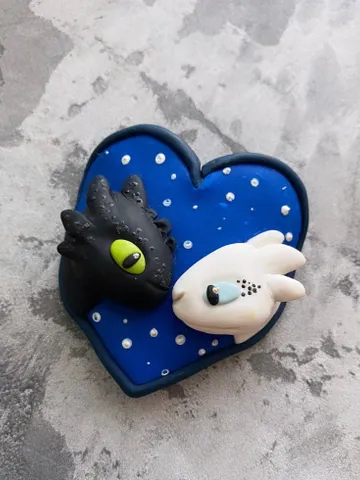 Toothless Nightfury and  Light Fury Brooch - Toothless pin - polymer clay decor $32.00
