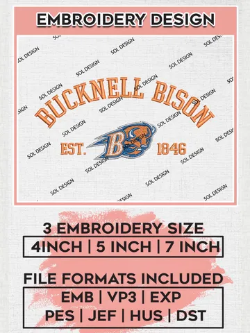 Bucknell Bison Est 1846 Logo Embroidery Designs, NCAA Bucknell Bison Team Embroidery, NCAA Team Logo, 3 sizes, Machine embroidery Files, Digital Download $6.99
