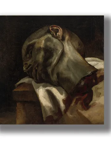 Head of a guillotined man. Unusual shocking painting. $27.00