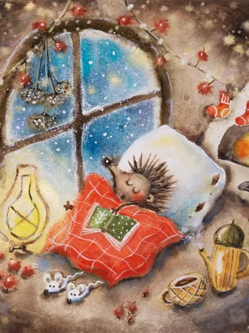 27×27cm Artwork by Julia Schigal "Hedgehog's Happiness" - watercolor, gouache, pastel $199.00