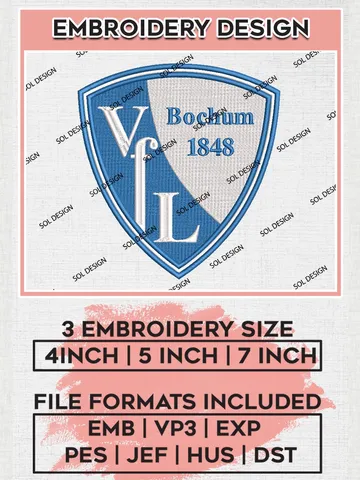 VfL Bochum Embroidery Design, Bundesliga Logo Embroidery, Bundesliga VfL Bochum Machine Embroidery, Machine Embroidery Design $6.99